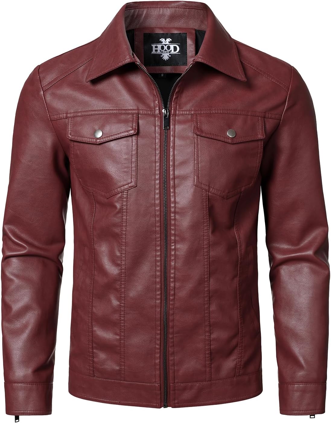 HOOD CREW Mens Leather Jacket Motorcycle Biker Jackets Casual Lightweight Faux Leather Outwear - Image 3