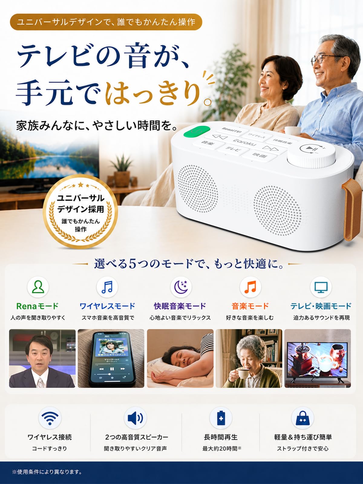 Amazon.co.jp: Earaku 手元スピーカー テレビ用【ゼロ遅延・ 3種音質