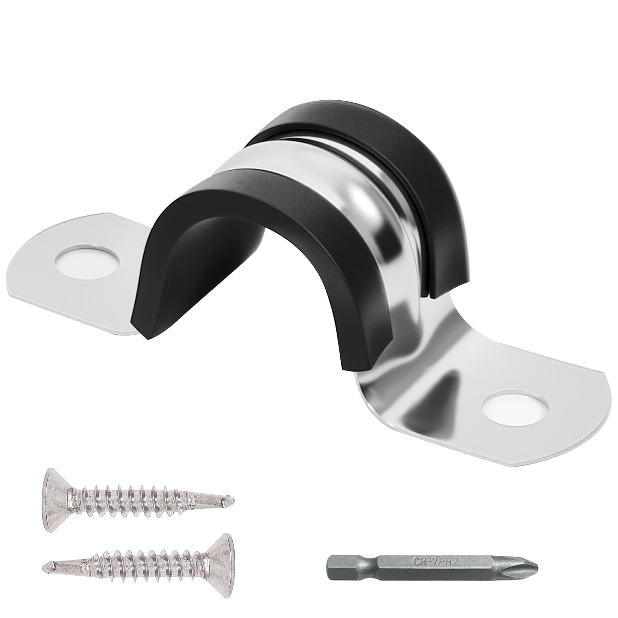 Pipe Clamps 5/8 Inches （Φ16MM）- 304 Stainless Steel & Rubber Lining heavy duty Pipe Strap clamp 10 Pack