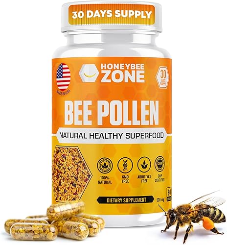 Suplemento de polen de abeja 100% natural y crudo polen de abeja en cápsulas vegetarianas multivitamínico de polen fermentado, superalimento
