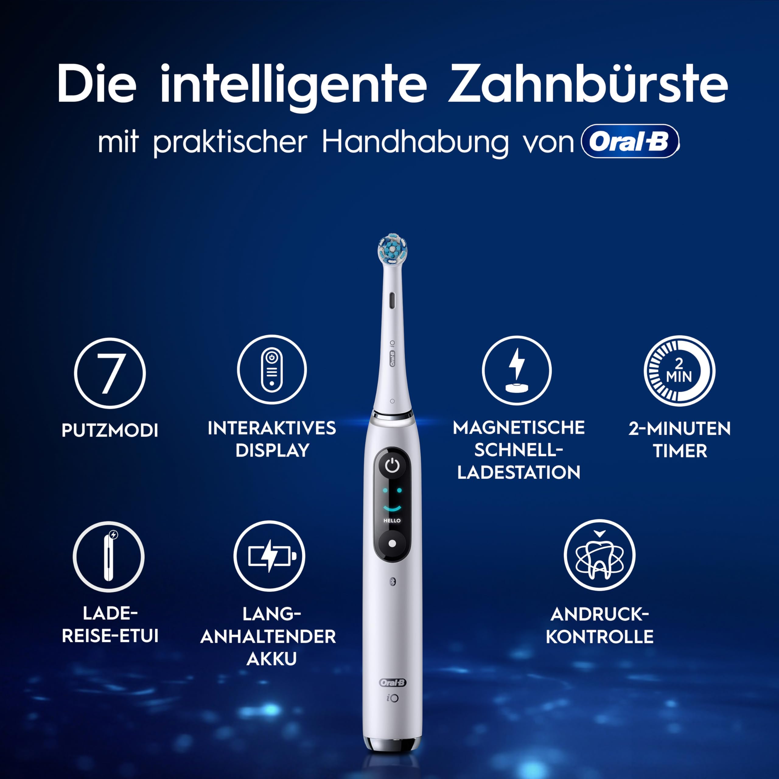 Oral-B iO Series 9 Elektrische Zahnbürste, Weiß | Inkl. 1 Aufsteckbürste, Lade-Reise-Etui, CHIP Testsieger (11/25), Electric Toothbrush mit 7 Modi Für Zahnpflege