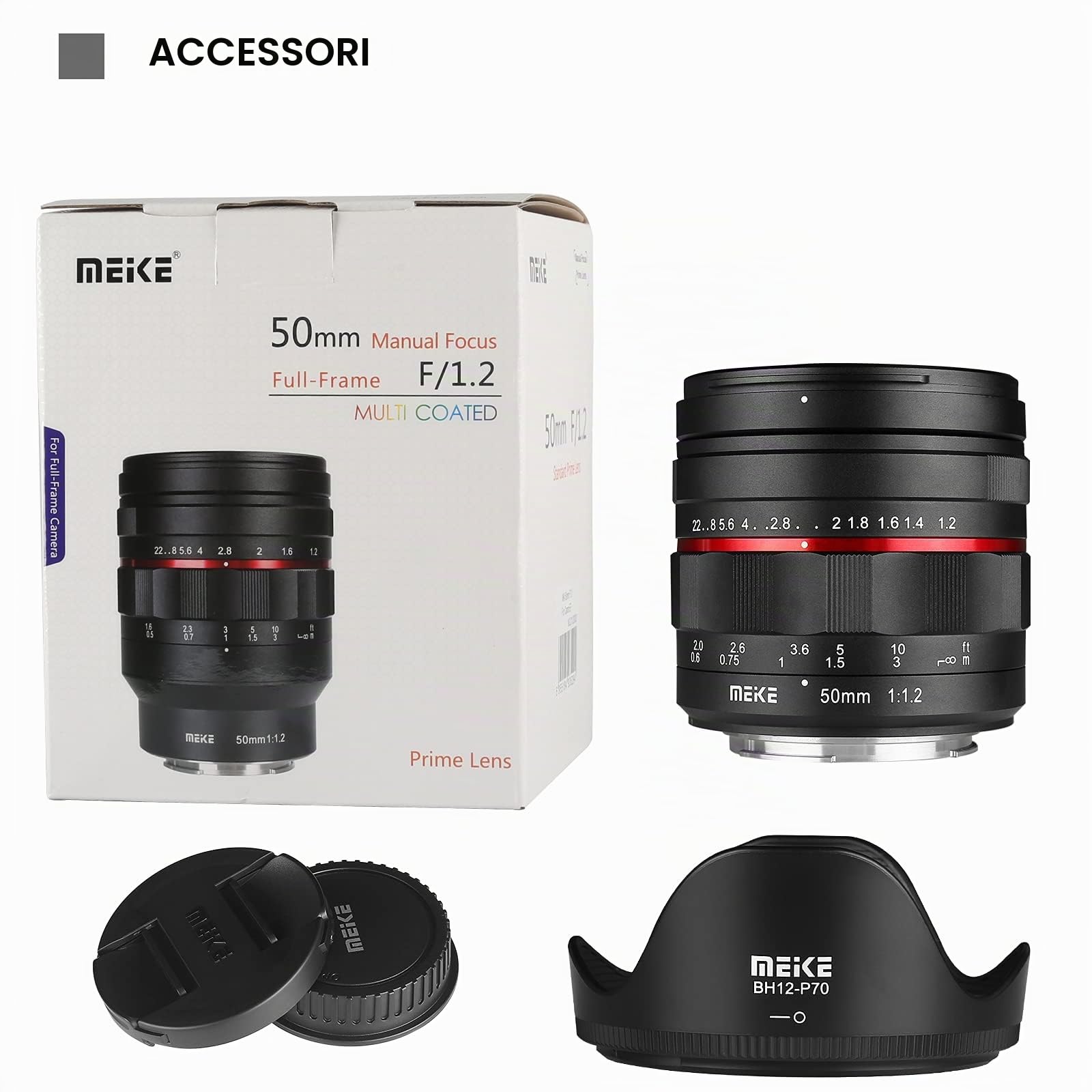 Meike MK-50mm F1.2 Obiettivo fisso con messa a fuoco manuale full frame ad ampia apertura compatibile con fotocamere reflex digitali Canon EOS EF Mount