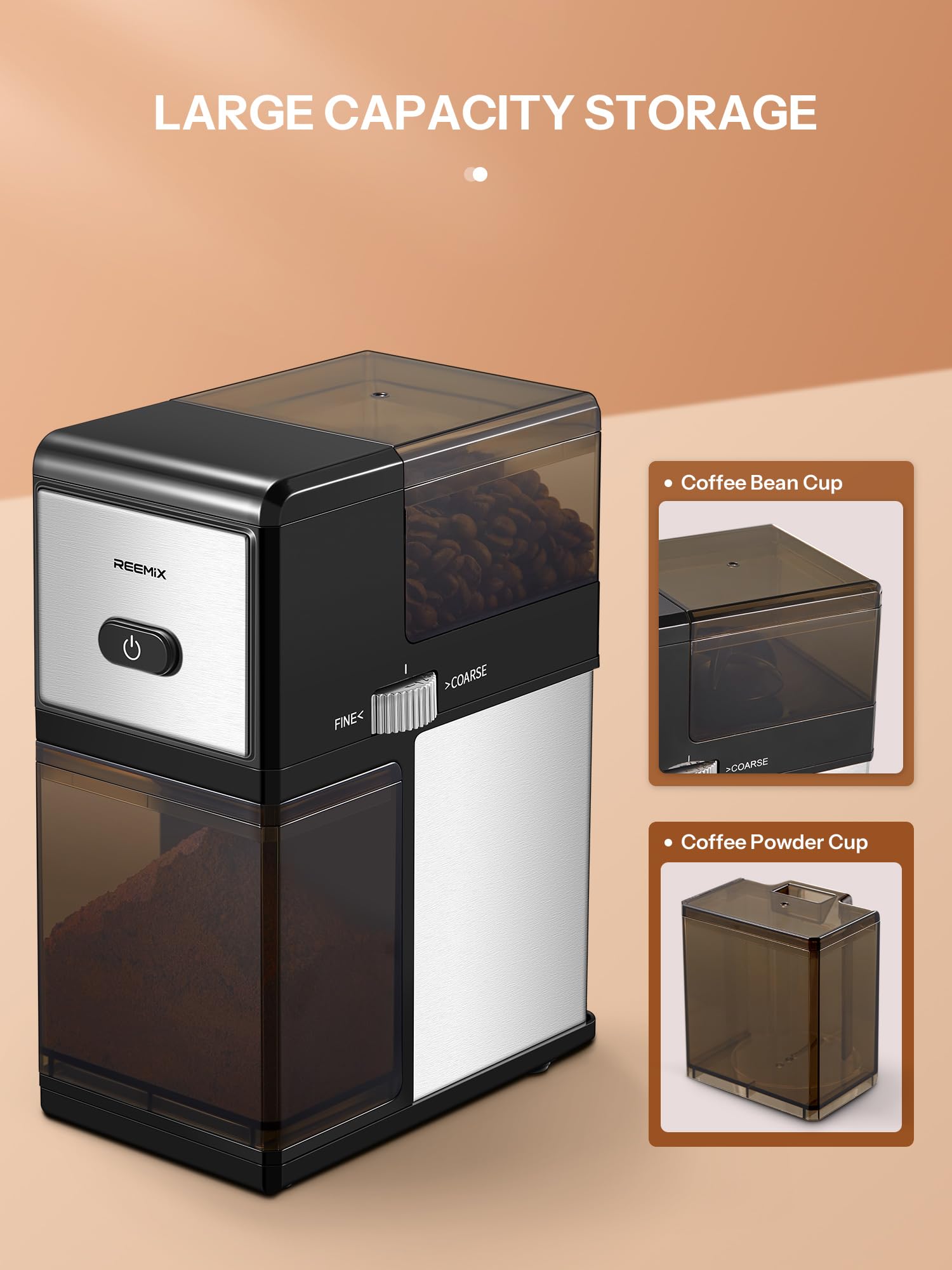 Reemix - Molinillo de café eléctrico con rebabas planas automáticas para prensa francesa, café por goteo y espresso, molinillo de rebabas ajustable, negro y plateado