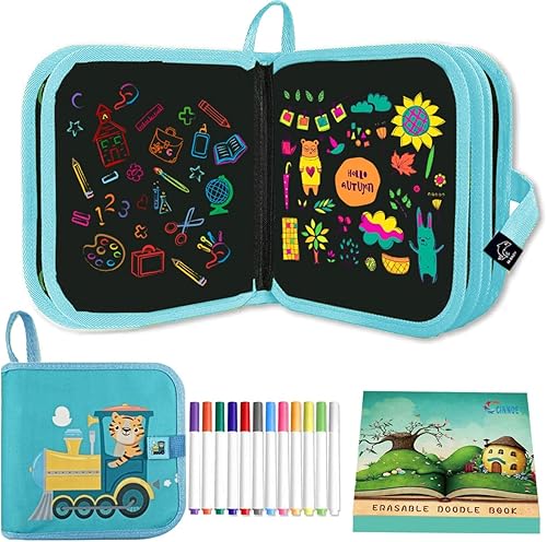 Libro de garabatos borrable para niños pequeños, juguetes de actividades reutilizables con 12 bolígrafos de acuarela, juguete de arte de viaje