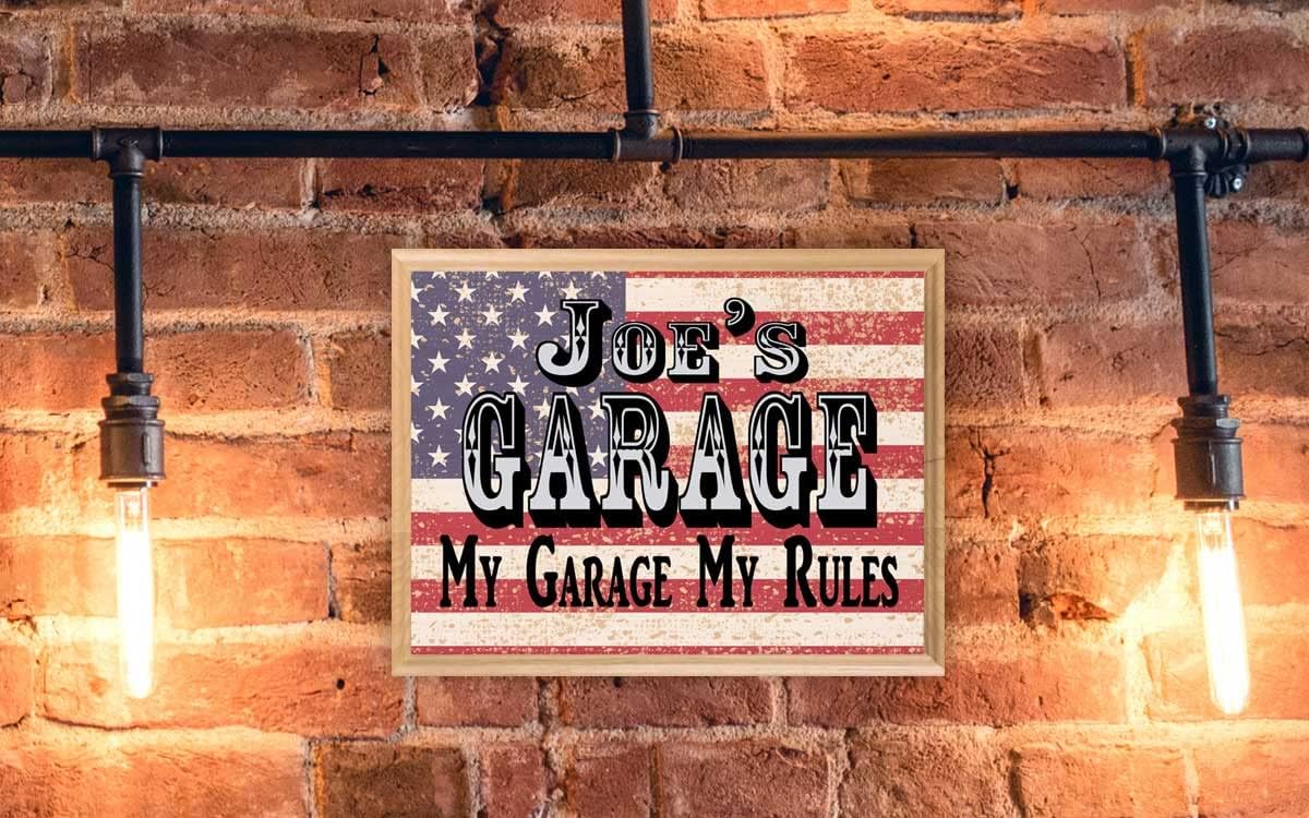 Custom Garage Sign Personalized Name - Man Cave Wall Art Gift for Him Men Father or Husband