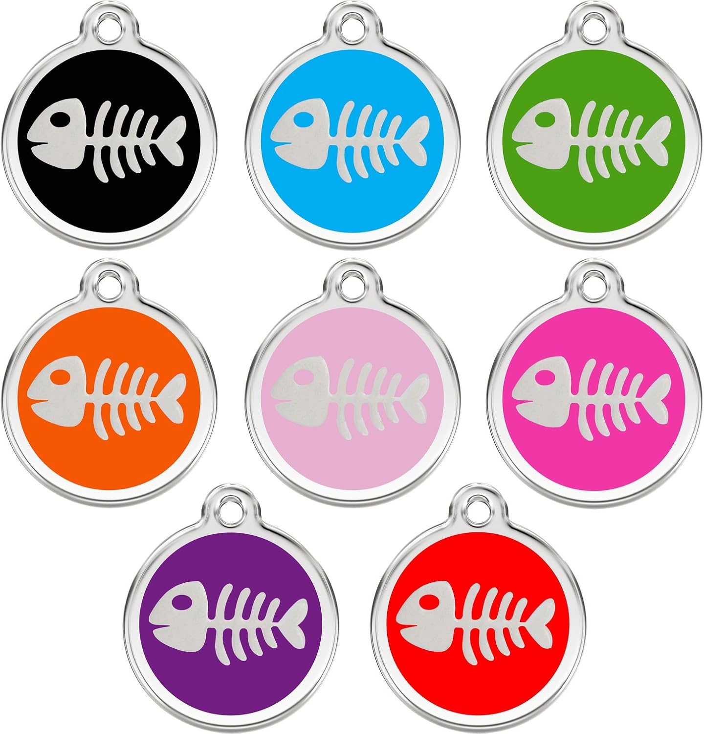 CNATTAGS Stainless Steel with Enamel Pet ID Tags Designers Round Fish (red)