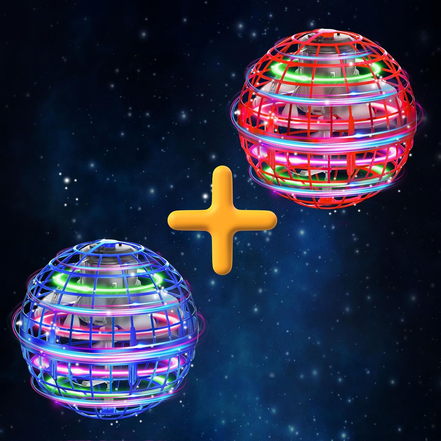 2 Pcs Flying Orb Ball Toys(Blue+Red) Soaring Hover Boomerang Spinner Hand Controlled Mini Drone for Kids Adults Outdoor Indoor