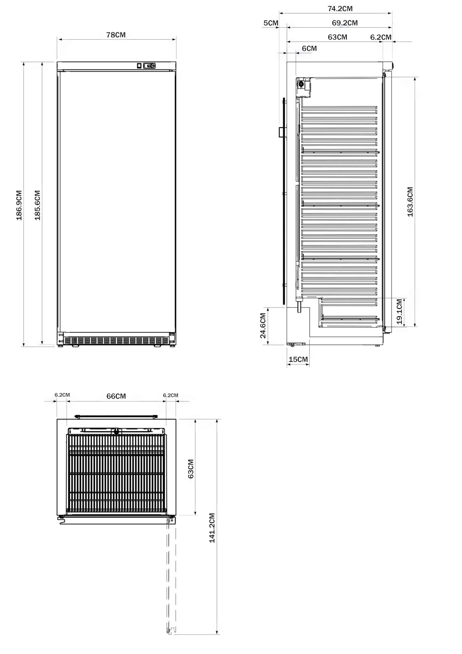 METRO Professional Frigorífico GRE 4600, inox, 5 estantes regulables, nevera con descongelación automática, 78 x 74 x 192,5 cm, 43 dB, 487 L, blanco