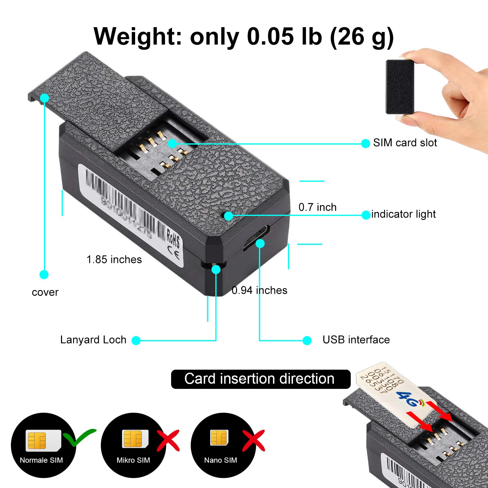 Winnes Mini GPS Tracker per Auto 4G TK901 Micro Spia Localizzatore GPS con Magnetico APP Senza Abbonamento compatibile iOS&Android，Geofence Allarme Tracking in tempo reale per Auto/Bambino/Bagaglio