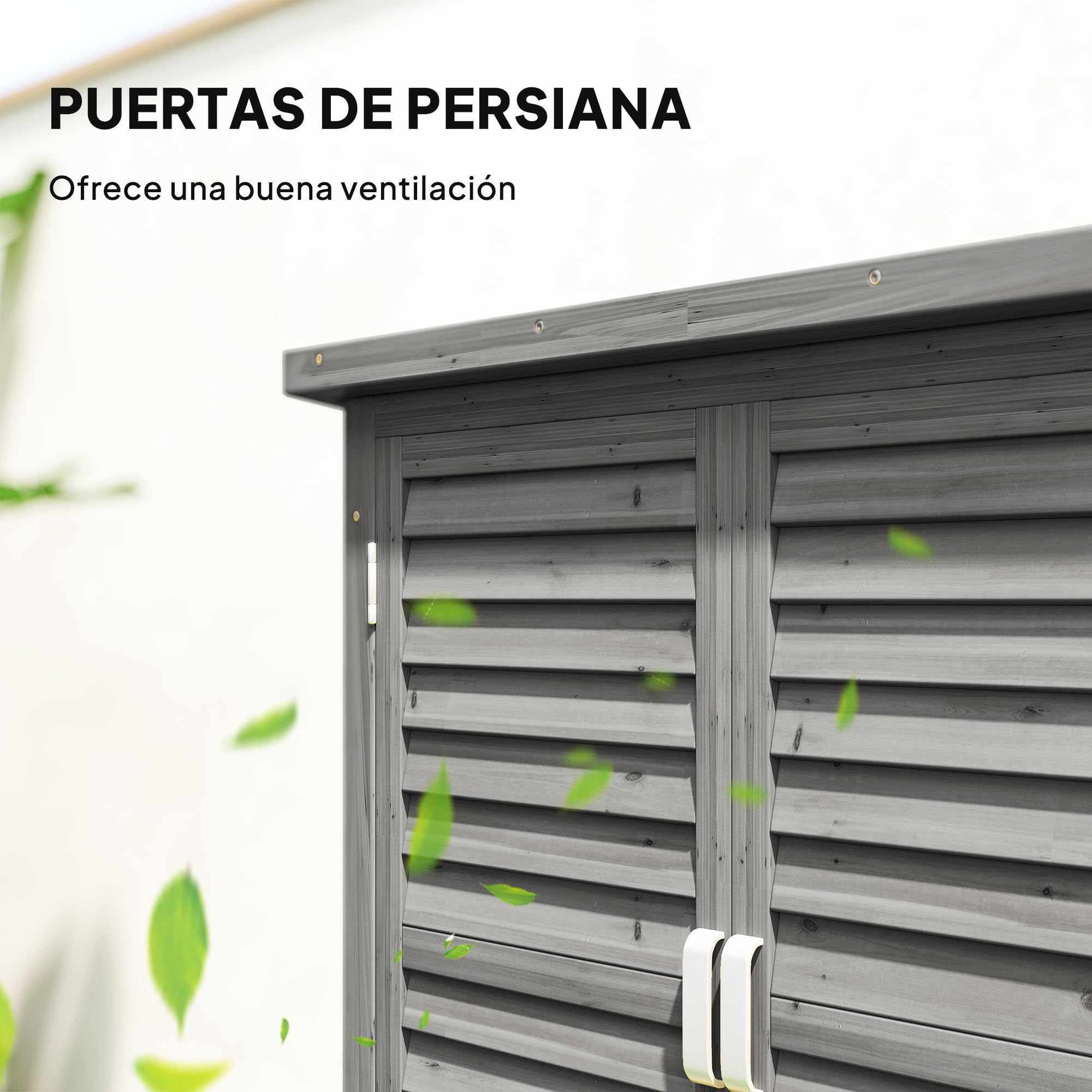 Outsunny Cobertizo de Almacenamiento de Madera para Jardín con 2 Estantes Interiores 2 Puertas y Techo Inclinado para Exterior Terreza 87x46,5x96,5 cm Gris
