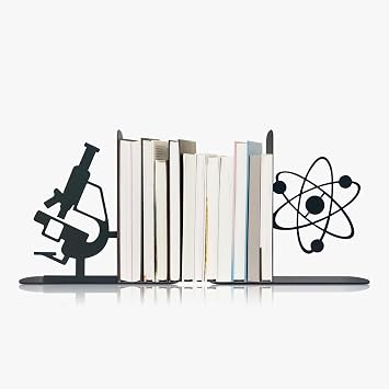 Metal Science Bookends, Atom and Microscope Decor for Bookshelf