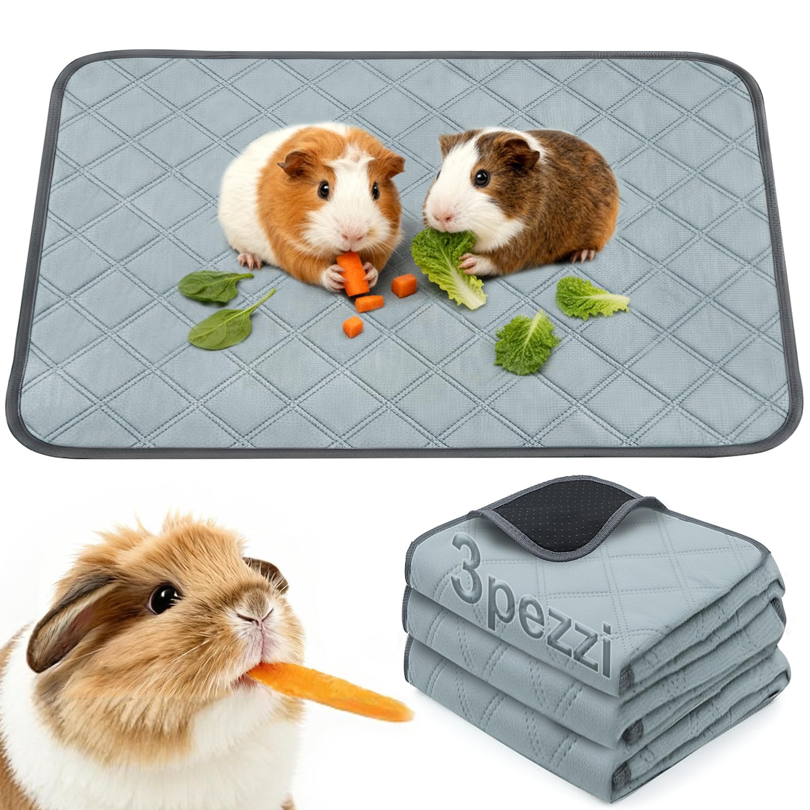 3 Coperchi Anti-Urina Riutilizzabili per Cavie - Super Assorbente & Anti-Scivolamento, Accessorio Ideale per Gabbia, Casa e Recinto Interno di Cavie(3, 60 * 45cm)