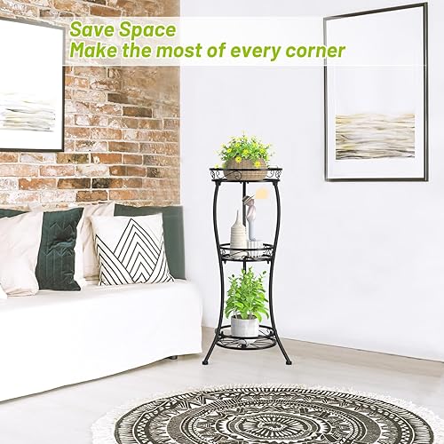 Miniatura 5 de KMOTASUO Soporte de metal para plantas de 3 niveles de alto, soportes de plantas de 33 pulgadas para interiores y exteriores, soporte de hierro