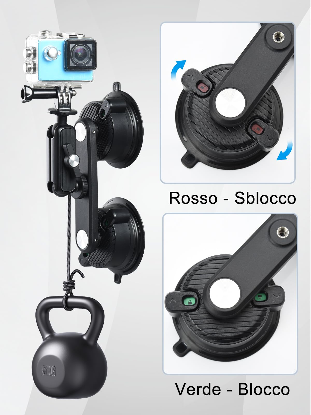 UTEBIT Supporto a Ventosa per GoPro, Supporto Fotocamera con Doppia Ventosa Magnetica, Magic Arm, Testa a Sfera Rotazione a 360°（Carico Massimo di 3 KG）