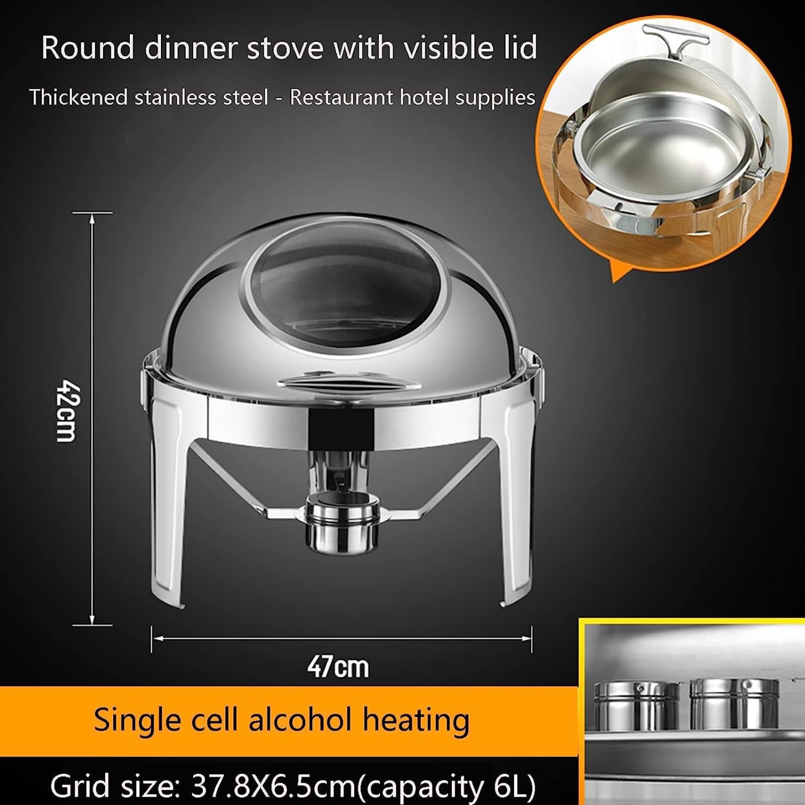Server e riscaldatore per buffet: piatto per buffet con coperchio, impostazione buffet con spezzatino, scaldavivande per buffet per feste, riscaldatore per buffet da tavolo.Scaldavivande a carrello