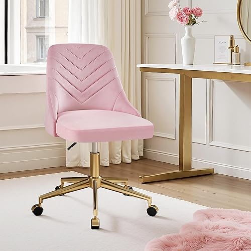 Miniatura 10 de VECELO Silla de escritorio de terciopelo con altura ajustable para oficina, sala de estar, dormitorio, estudio de maquillaje, giro de 360, base