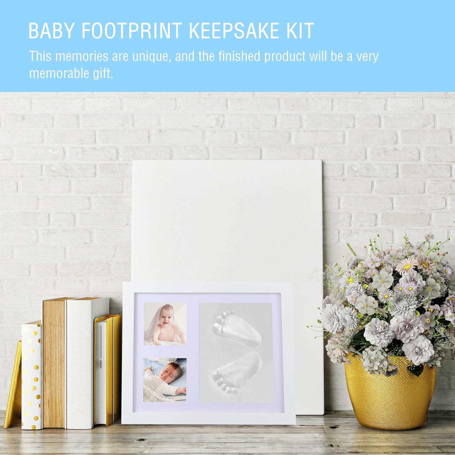 minkissy Newborn Handprint and Footprint Keepsake Frame Shower Memory Photo Holder White Clay Prints Growth Record Kit