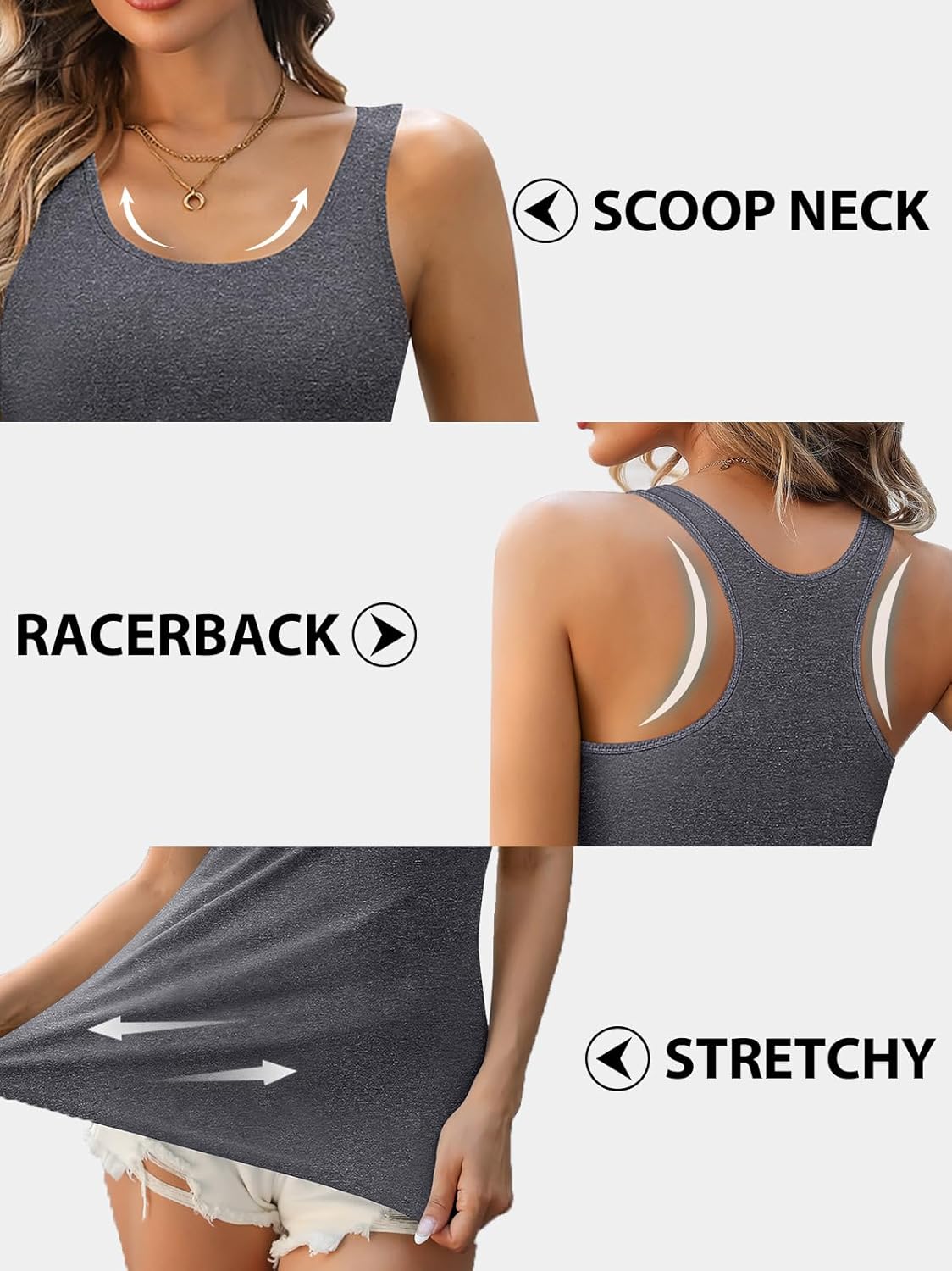 V FOR CITY Racerback Tank Tops for Women with Shelf Bra Cotton Wide Strap Camisole Yoga Cami Shirts 3 Pack - Image 5