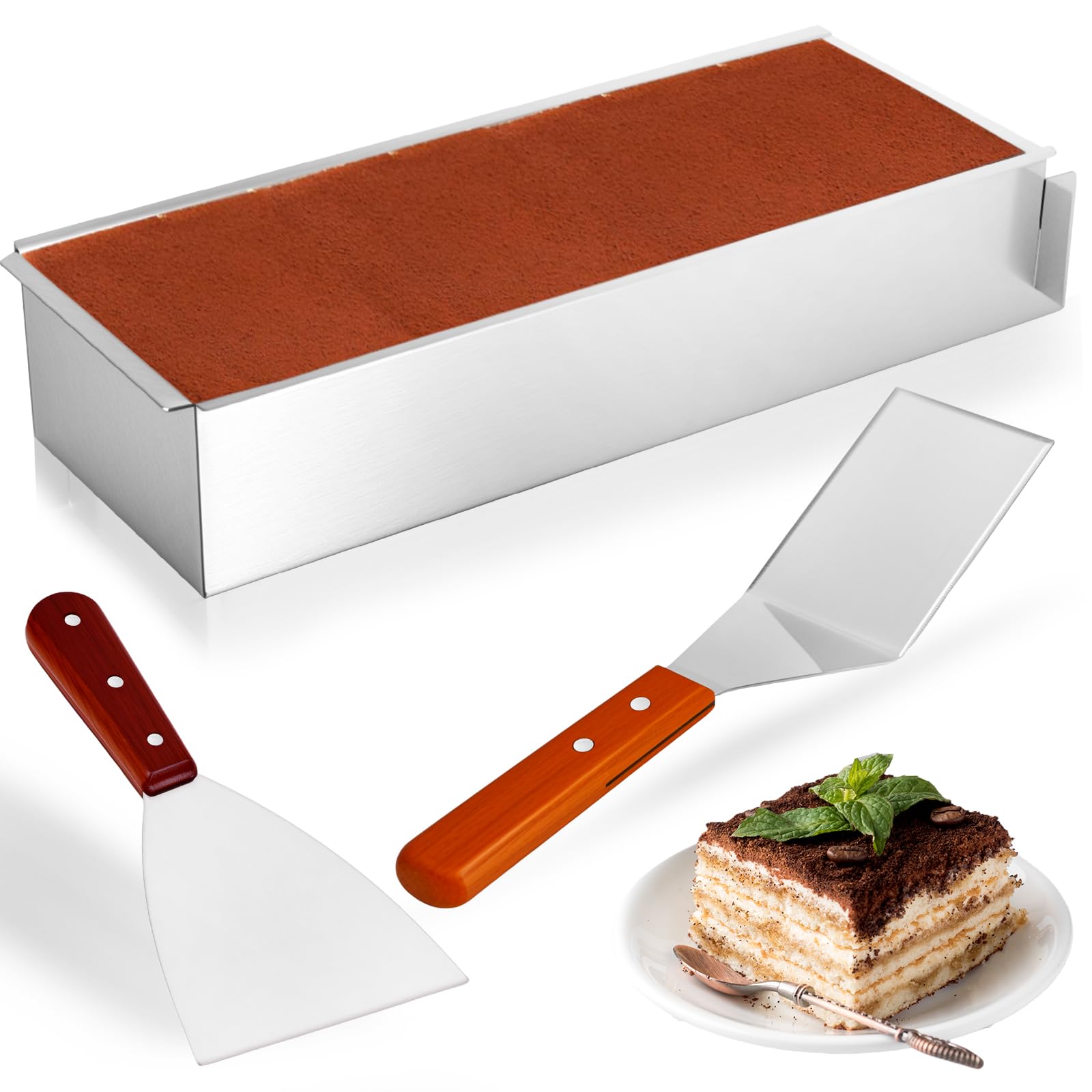 Forma de tiramisú rectangular ajustable con 2 paletas para tartas | Deflector extraíble en forma de pastel para tarta de mousse, tiramisú y crepé