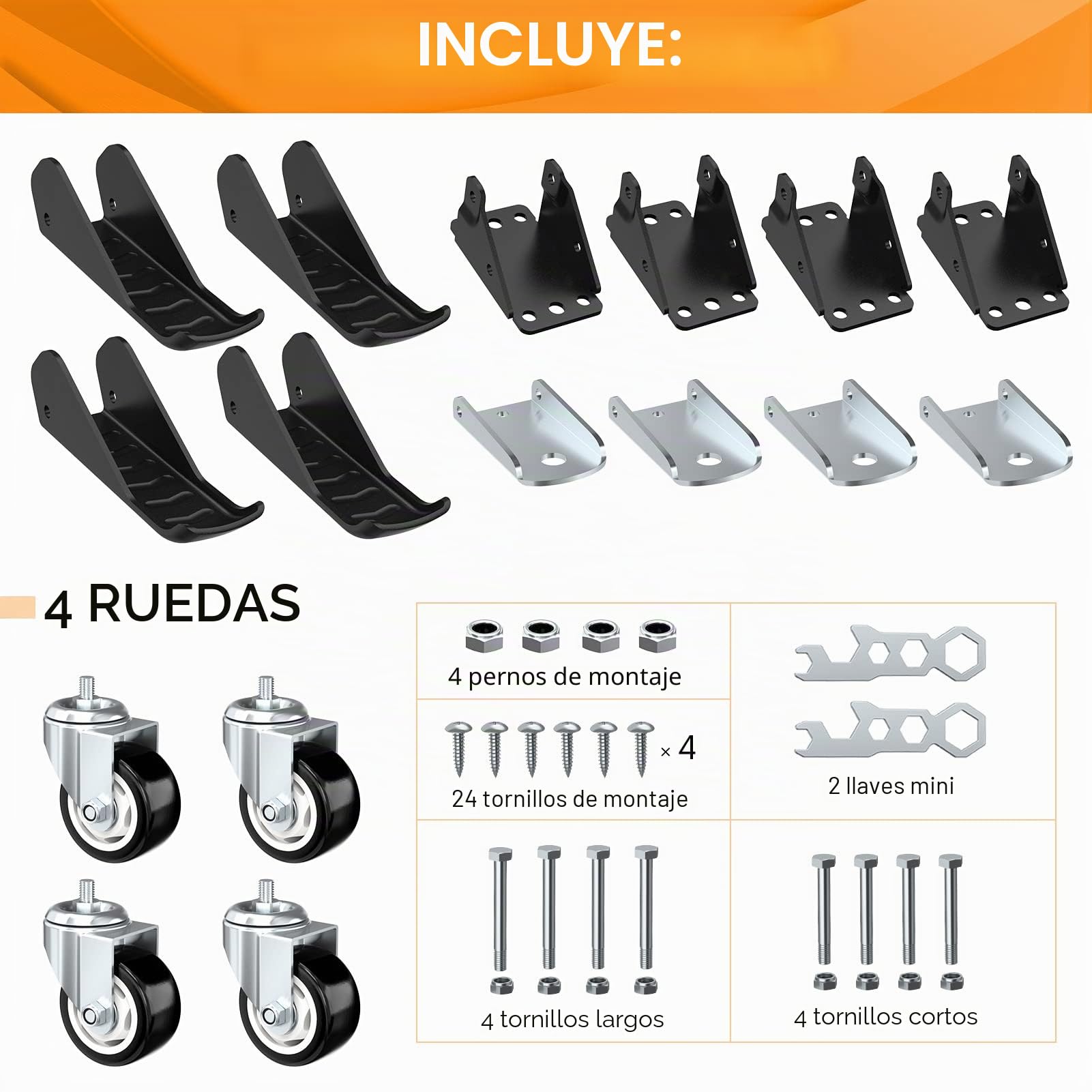 SOLEJAZZ Juego de ruedas para banco de trabajo, 400 kg, retráctil, acero, uretano, paquete de 4