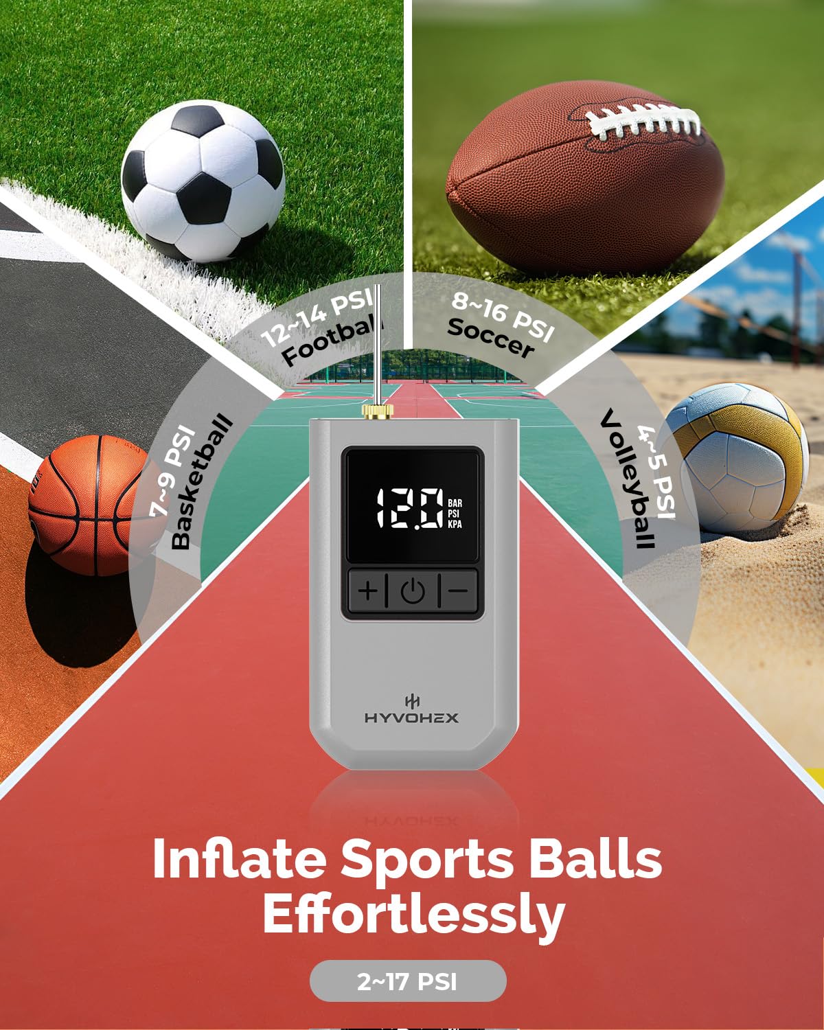 Bomba de pelota para pelotas deportivas, bomba de baloncesto eléctrica portátil de inflado ultrarrápido, con pantalla LED digital, bomba de aire para pelotas, presión preestablecida con aguja de