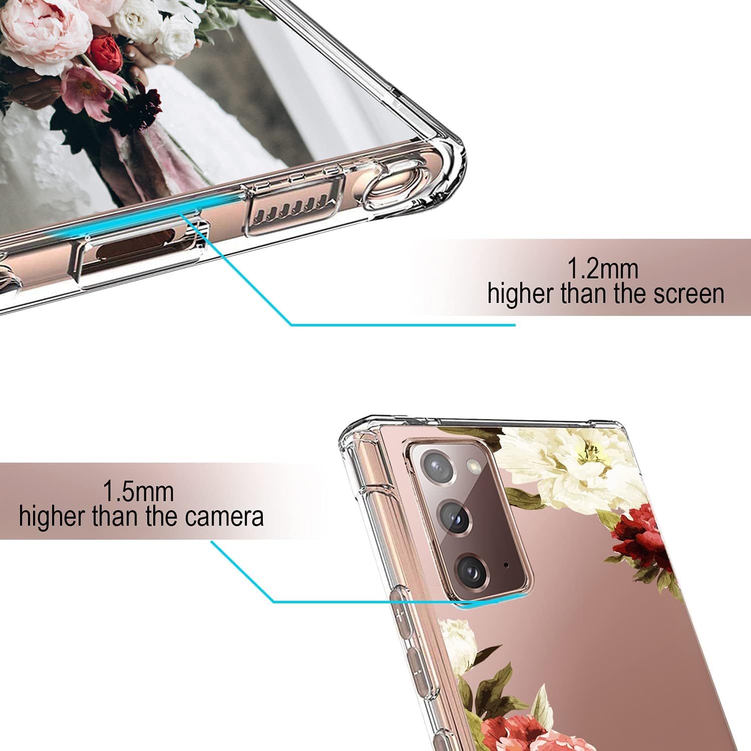 Compatible with Samsung Galaxy Note 20 5G 6.7 Inch Case 2020, White and Red Peony Floral Pattern Design Full Body Protection Cover, Flexible Shockproof TPU Bumper Slim Clear Flower Cover Case