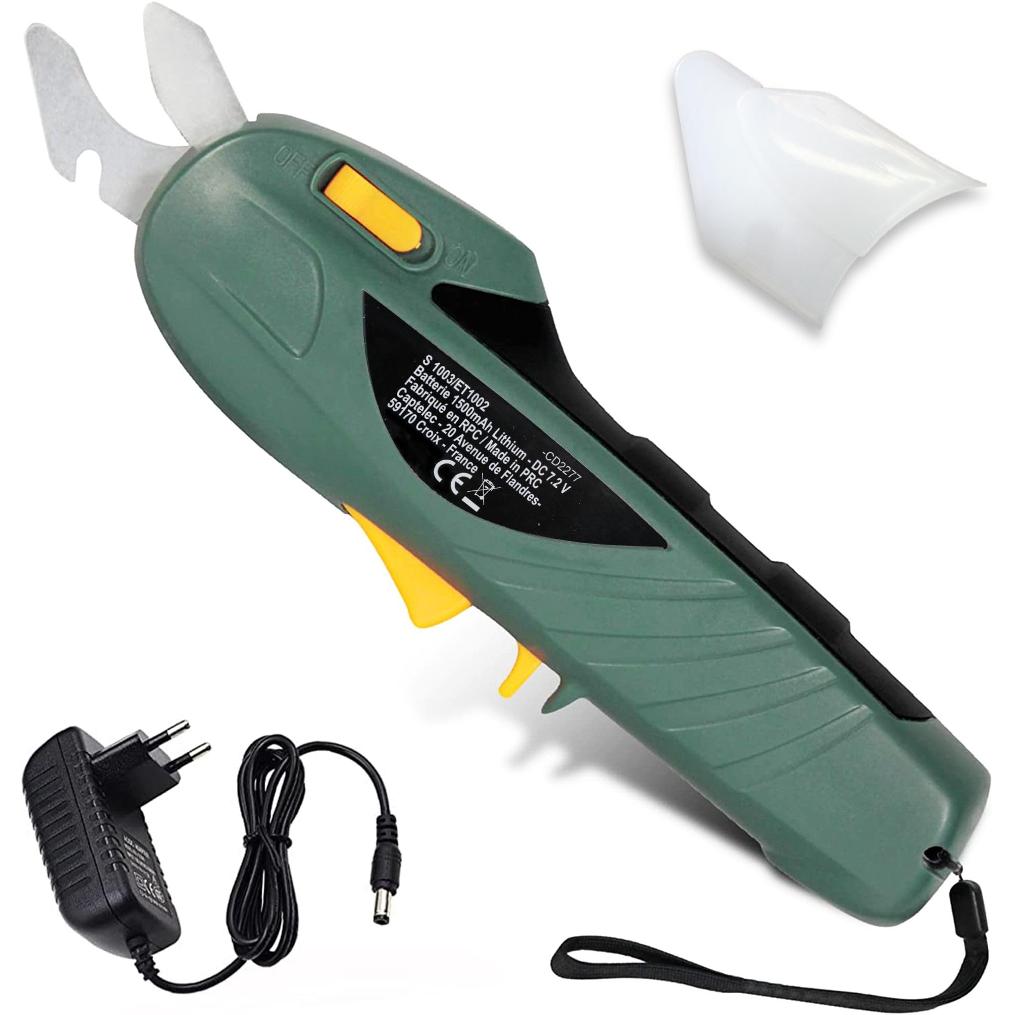 Fishtec Sécateur Electrique sans Fil - Batterie Rechargeable Lithium 7.2 V Chargeur Inclus 600 Coupes/​Charge de Diamètre Coupe 16 MM Sécurité Idéal pour Branches, Arbuste, Vigne