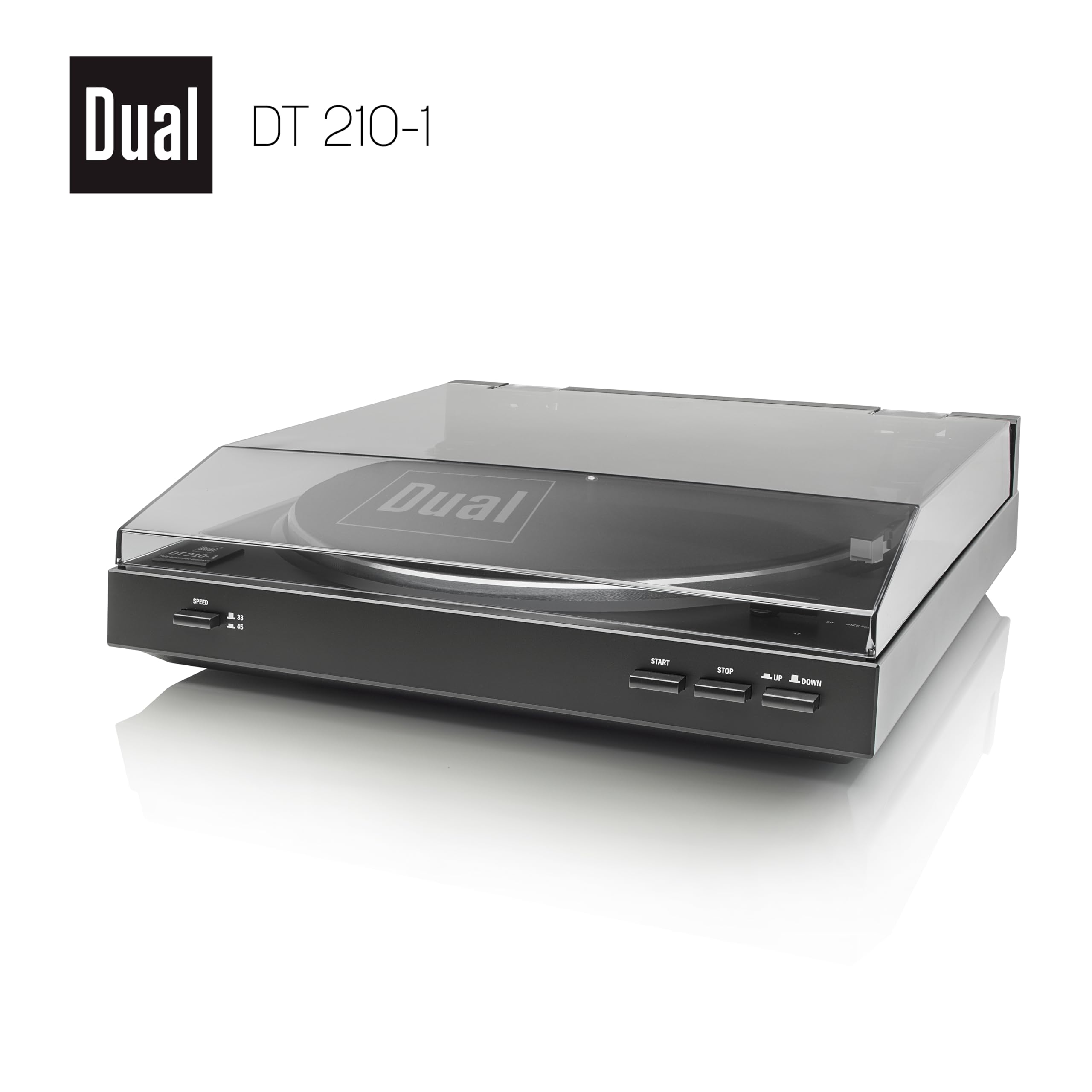 Dual DT 210-1 USB-Plattenspieler, 2 Geschwindigkeiten, Magnet-Tonabnehmer-System, Riemenantrieb, USB-Anschluss für Digitalisierung, Schwarz