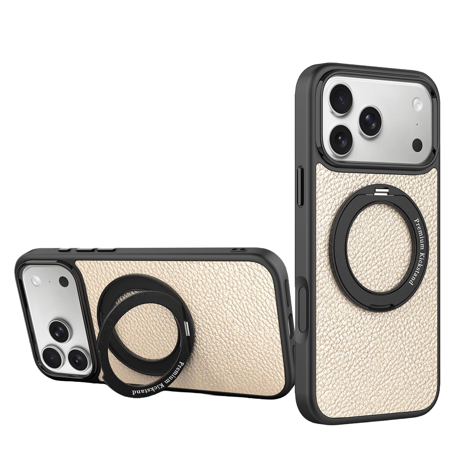 Coque en cuir beige avec support pour iPhone 17 Pro Max et iPhone 17 Pro
