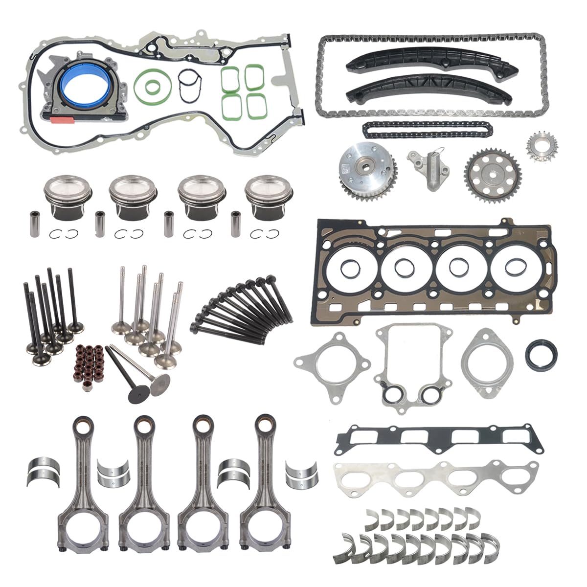 Kit catena distribuzione pistone guarnizione testata compatibile con Pas-sat Je-tta G0lf Oc-tavia Le-on Al-tea A3 1.4TSI 03C198401A