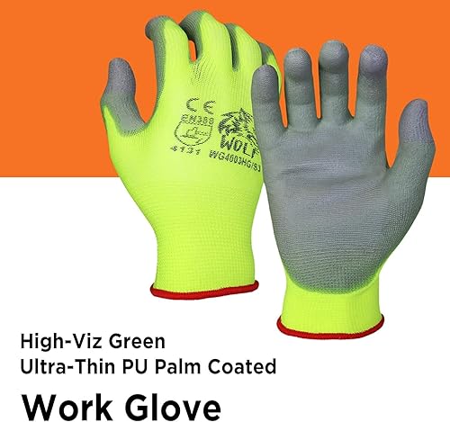 Miniatura 9 de WOLF - Guantes de trabajo de nailon con revestimiento de palma de poliuretano, construcción, mecánico, almacén, trabajo en el patio, jardinería