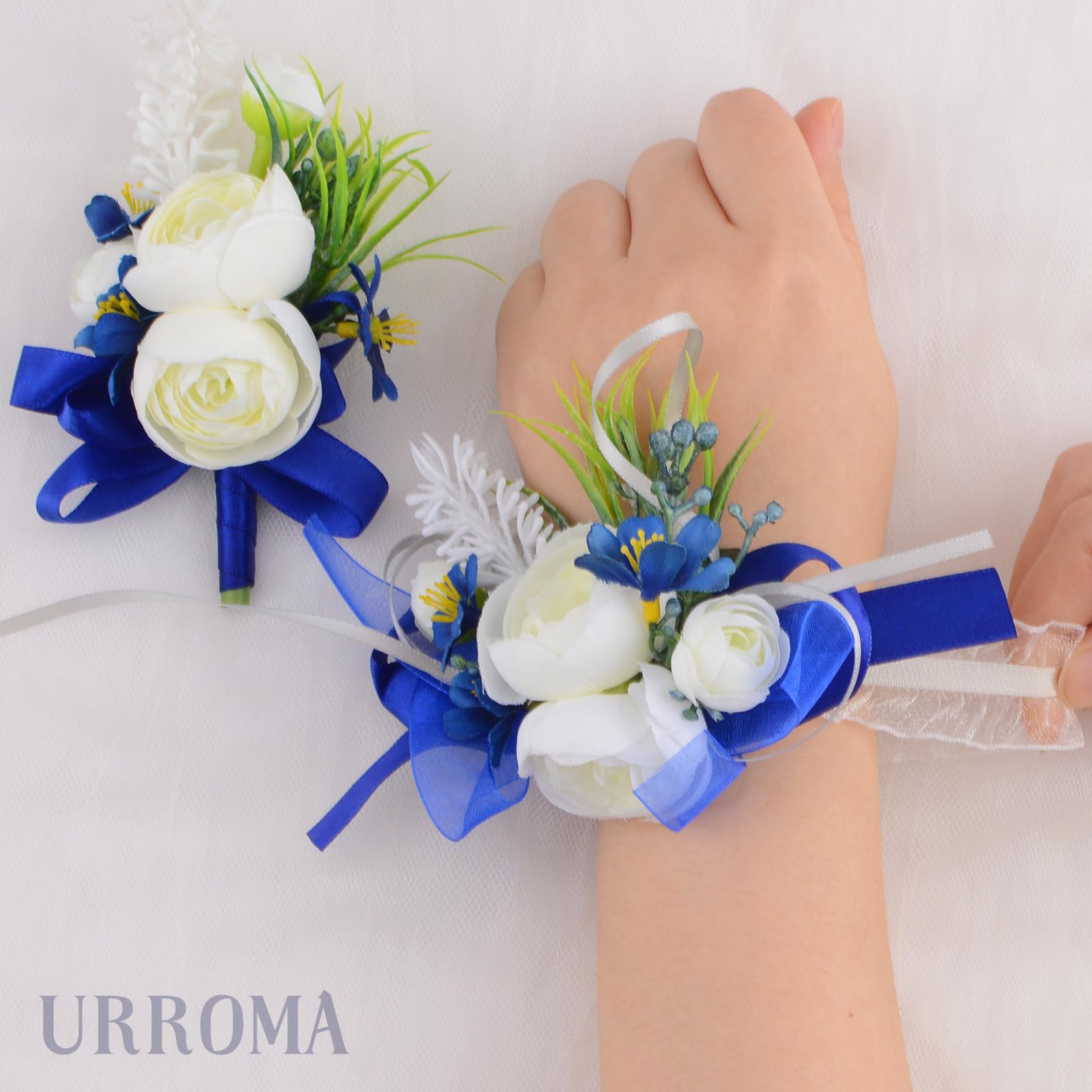 OUKEYI Set Di 2 Bouquet Da Polso A Forma Di Rosa, Fiore All'occhiello Per Uomo, Per Matrimonio, Bouquet Da Polso, Per Donne, Sposa, Damigella D'onore, Corpetto Da Polso, Per Feste Di Nozze