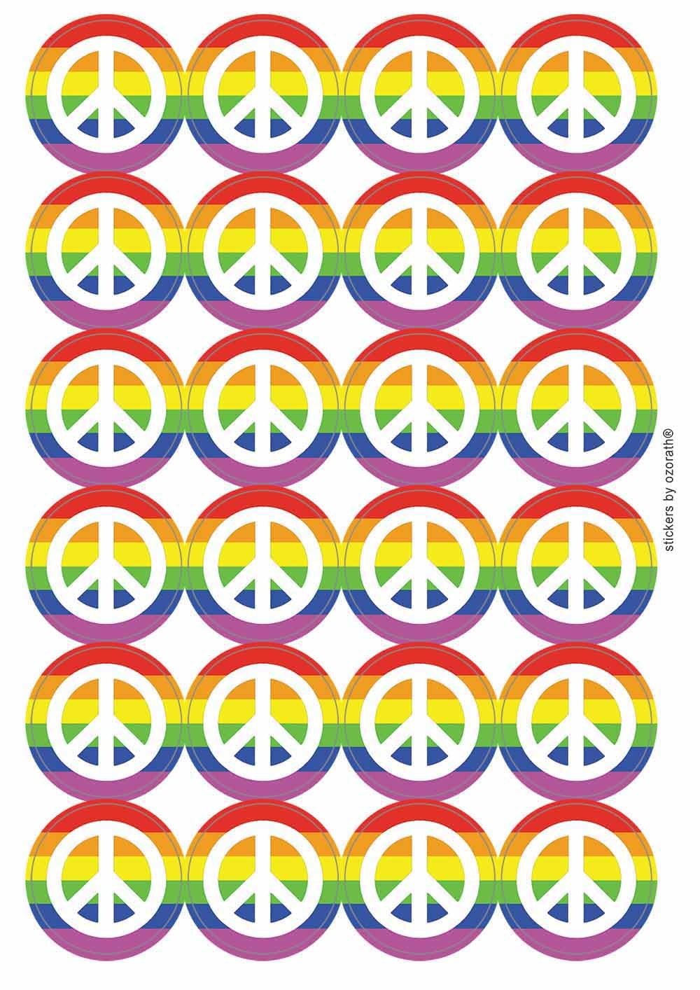 Rainbow Peace LGBT Pride Diversity Circular Matt Paper Stickers A4 Sheet of 24 (Each Sticker is 45mm Diameter)