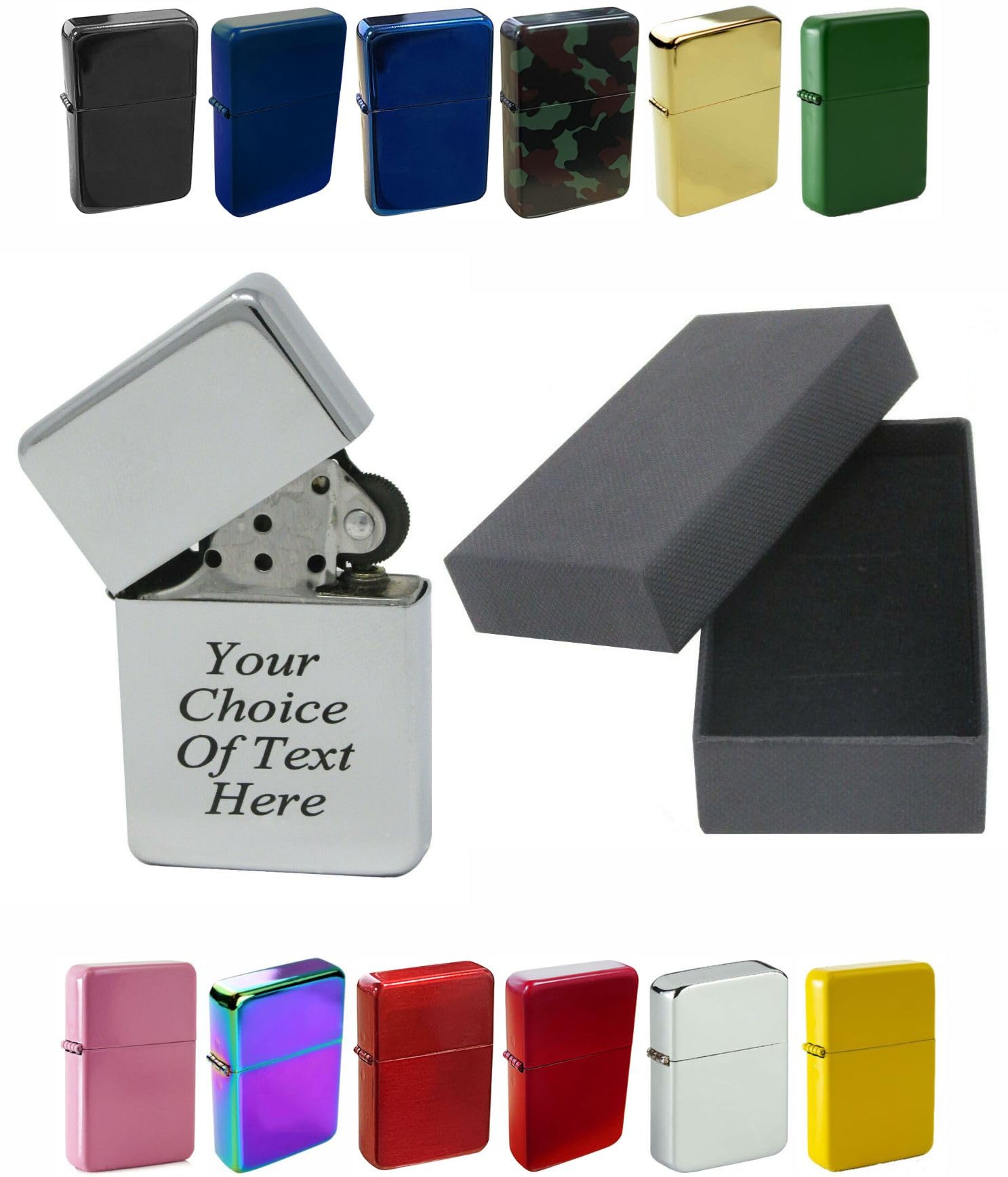 Personalised Engraved Lighter for Birthday, Fathers Day, Anniversary, Choice of Colours - With Luxury Gift Box Packaging (Silver)