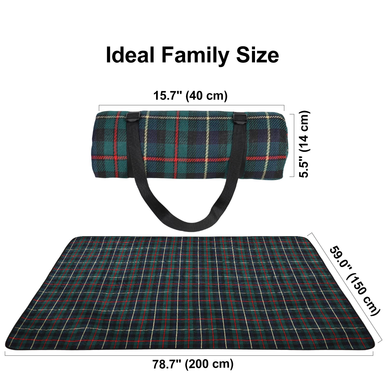 Ben & Bel - Coperta impermeabile e antisabbia, per picnic in famiglia, pieghevole e portatile, con cinghia per il trasporto, per viaggi all'aperto, campeggio, escursionismo, 150 x 200 cm, XL (verde)