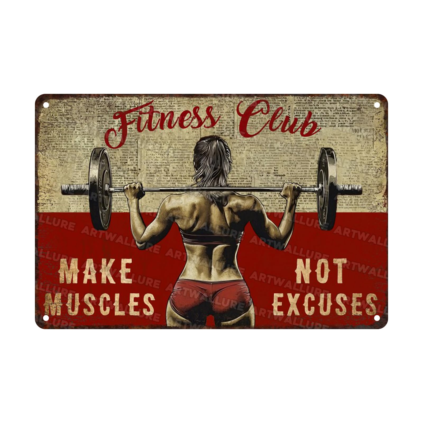 Fitness Club Vintage Tin Sign Make Muscles Not Excuses Metal Tin Signs Funny Weightlifting Workout Decor Fitness Enthusiasts Gym Poster Room Wall Art 8x12inch