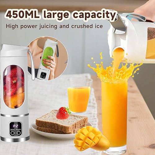Miniatura 2 de Exprimidor portátil con pantalla digital, 3 velocidades, recargable por USB, trituradora de frutas y hielo compacta de 15 onzas para jugos, batidos,
