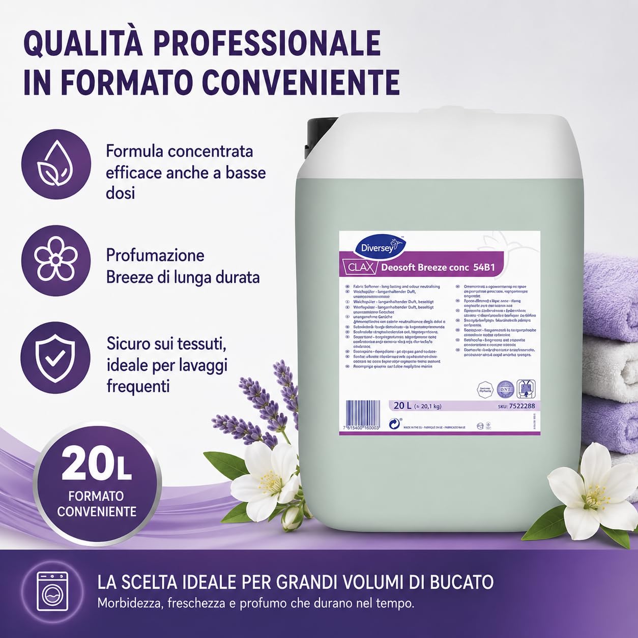 Ammorbidente Concentrato 5L, Liquido con Profumo di Lunga Durata, Neutralizza gli Odori, Ammorbidente Professionale per Bucato e Biancheria
