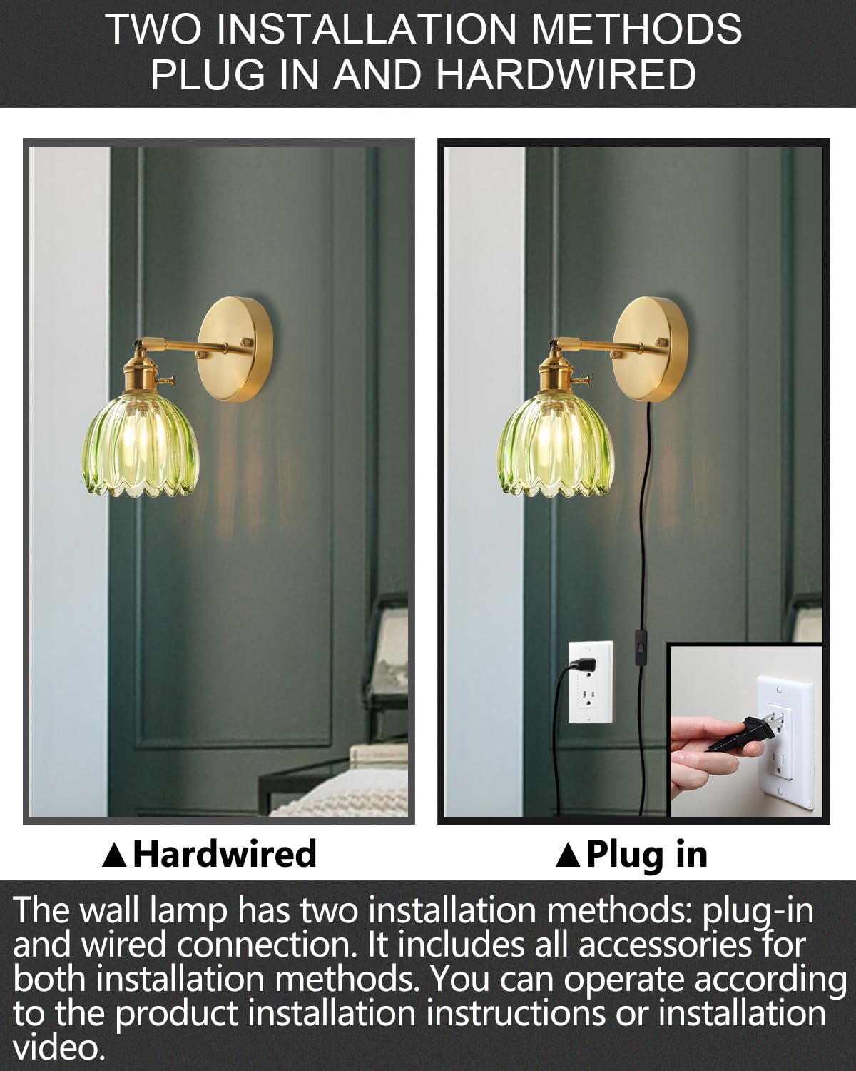 BinoBro Plug in and Hardwired Wall Sconces, Luxury Vintage Tulip