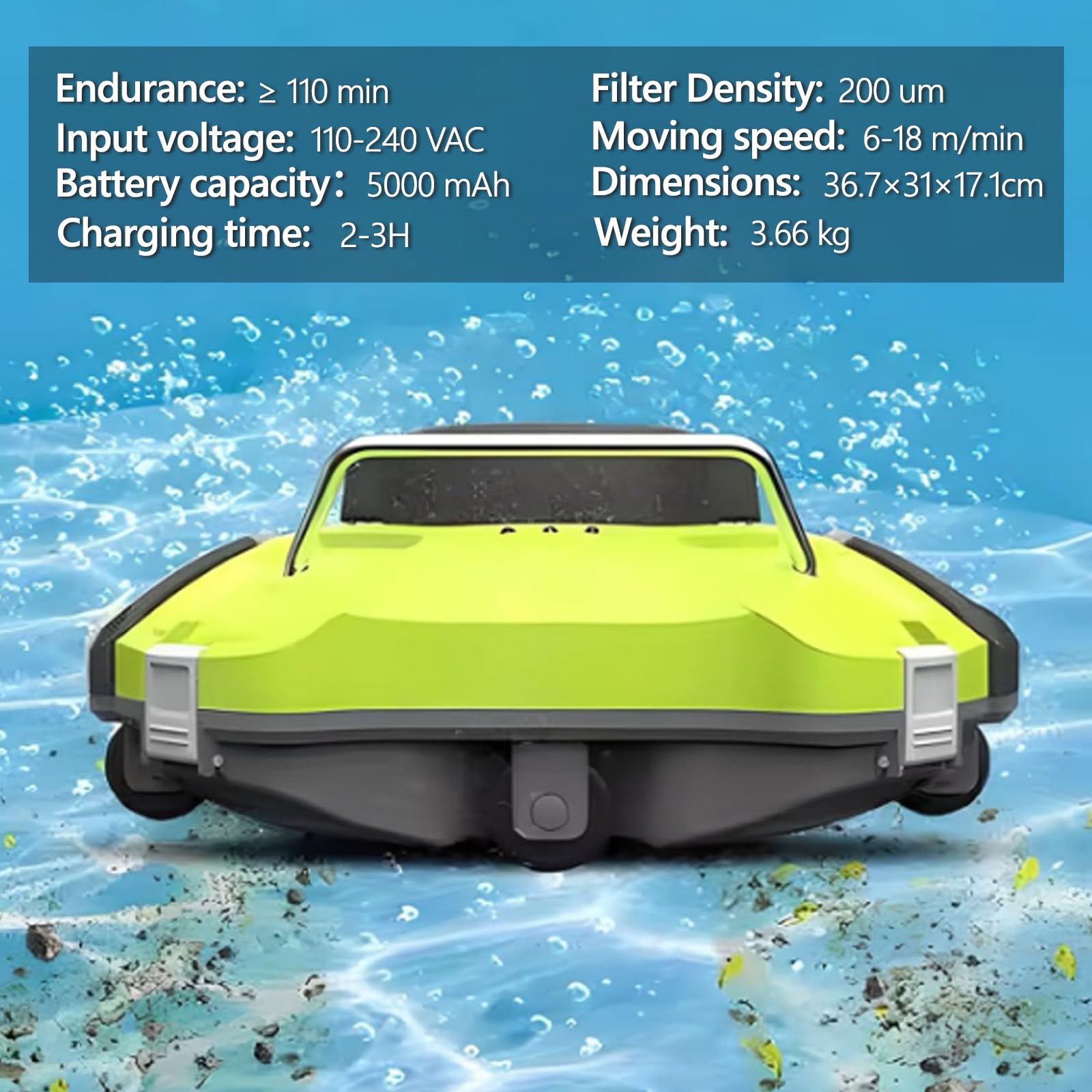 Robot pulitore per Piscine Senza Fili, aspirapolvere Automatico per Piscine, Durata della Batteria Circa 110 Minuti, Dock Automatico, Robot pulitore per Piscine Piatte