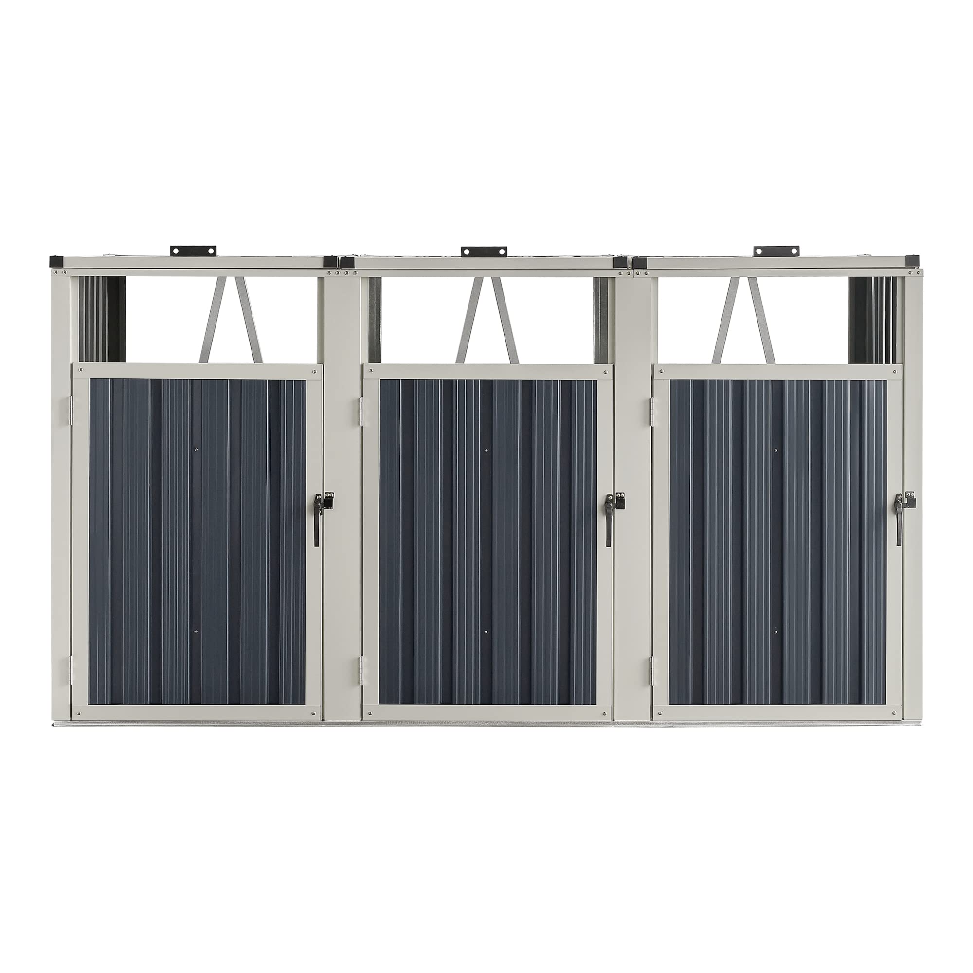 pro.tec Cache Poubelle Solide Abri Extérieur pour 3 Conteneurs à Ordures et Déchets de 240 L Portes à Poignée Acier Galvanisé Plastique 121 x 219 x 82 cm Gris Anthracite