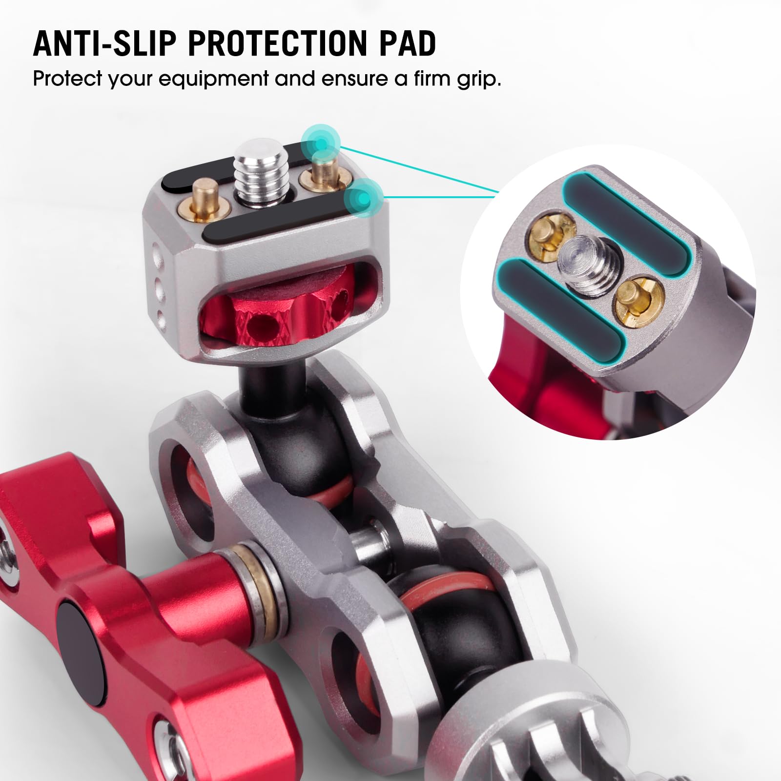 Came-TV - Braccio magico per action camera con doppia testa a sfera a 360° e perni antiscivolo, braccio articolato flessibile in alluminio compatibile con Go Pro, supporto per moto, bici, finestrino