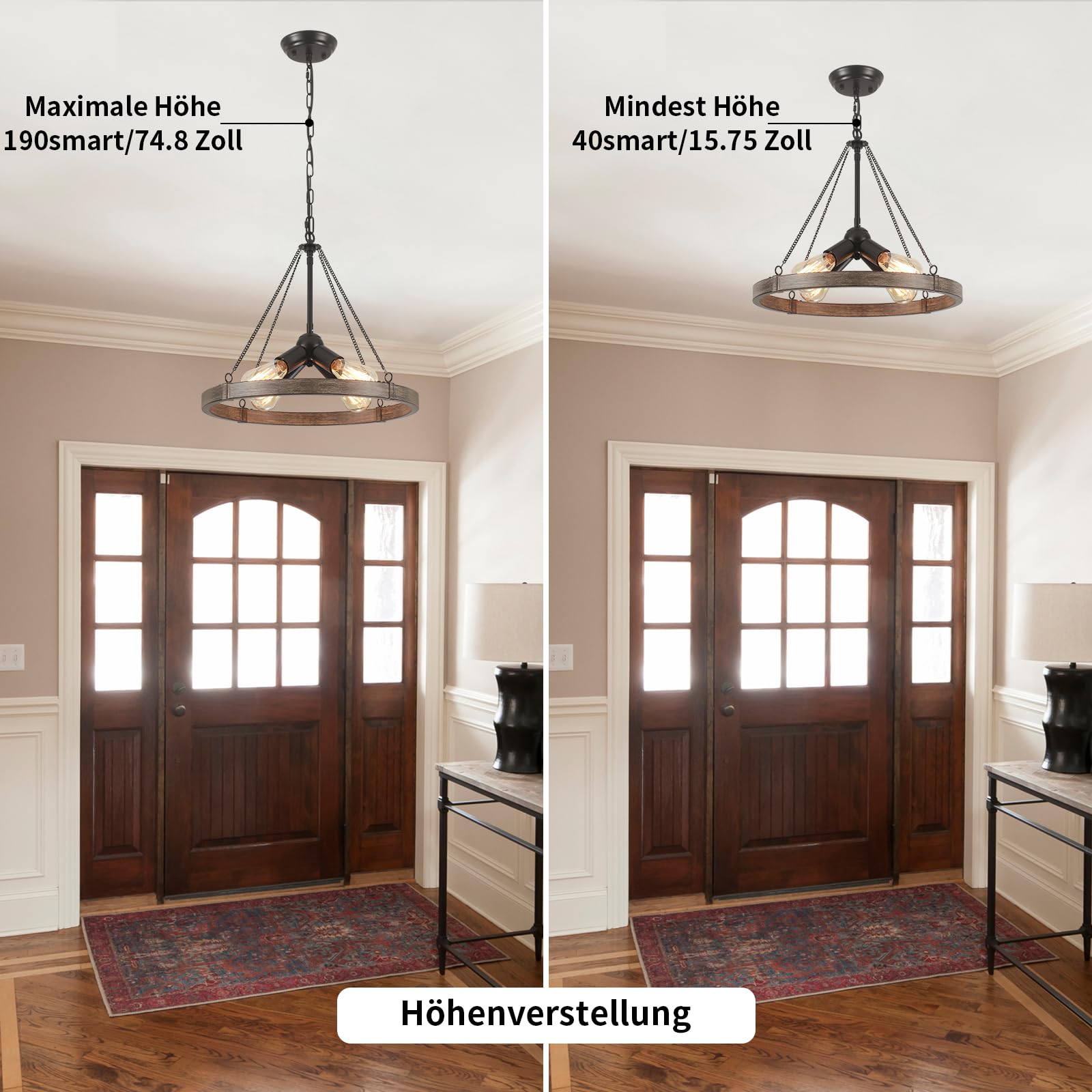 Vintage Kronleuchter Schwarz Wagenrad 4 Lichter 45cm 60W Höhenverstellbar | Kronleuchter Industrial Hängeleuchten, E27 Rustikale Pendelleuchte Esszimmerlampe Hängend für Küche Wohnzimmer Schlafzimmer