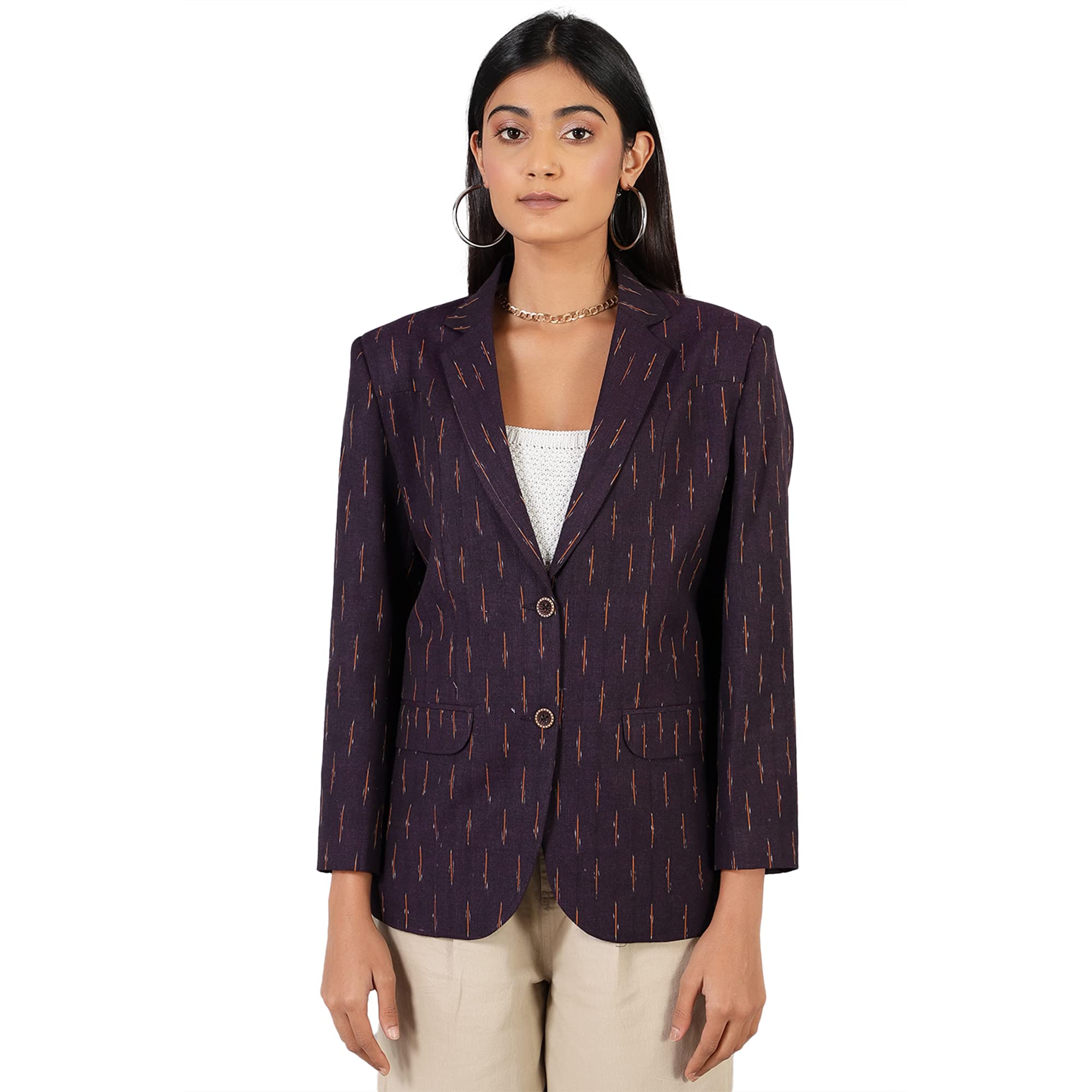 indophilia Women's Ikat Cotton Tie and Dye Single Breast Two-Button Blazer-picture-35