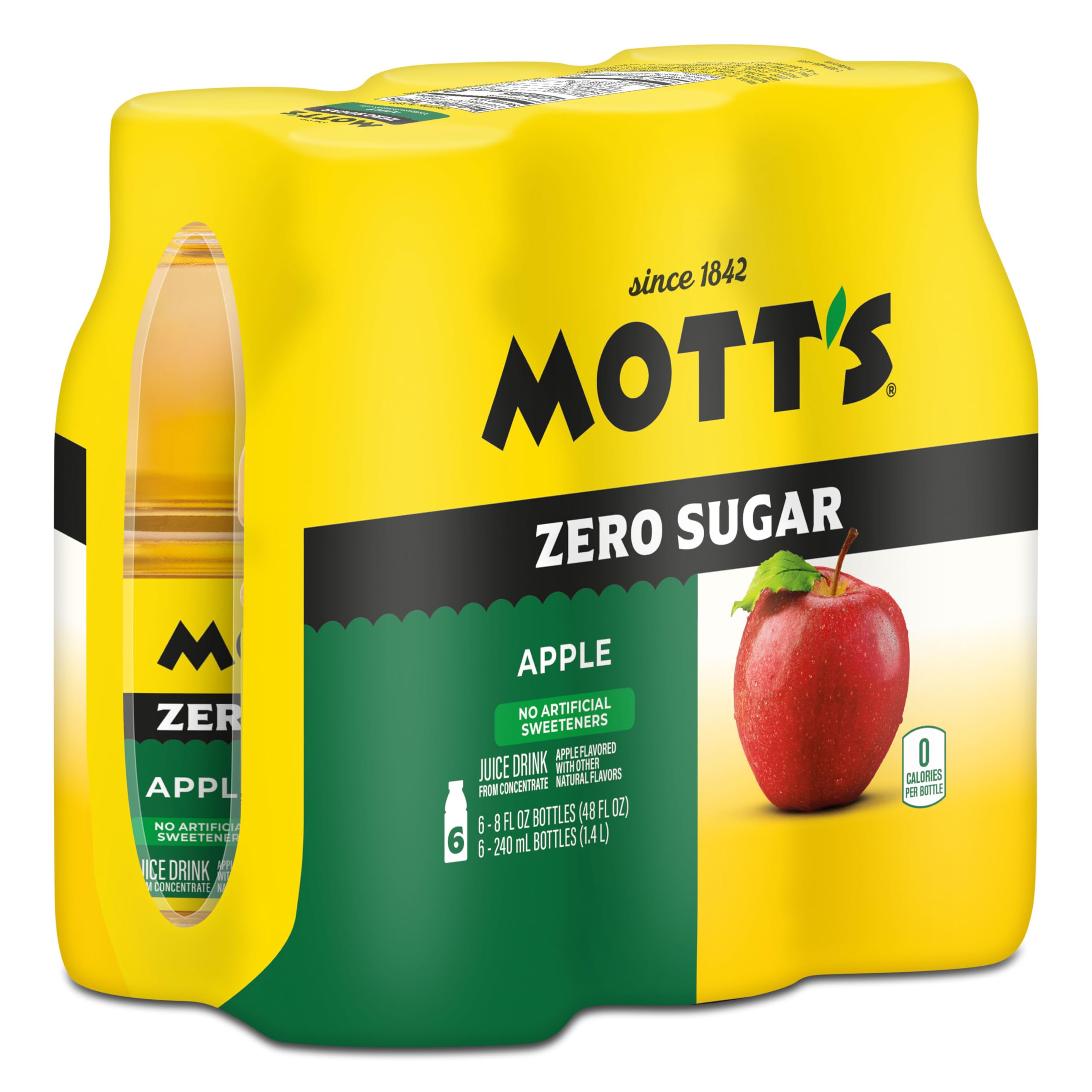 Mott's Zero Sugar Apple Juice Drink, 8 fl oz bottles, 24 Count (4 Packs of 6), Apple Flavor, Excellent Source of Vitamin C