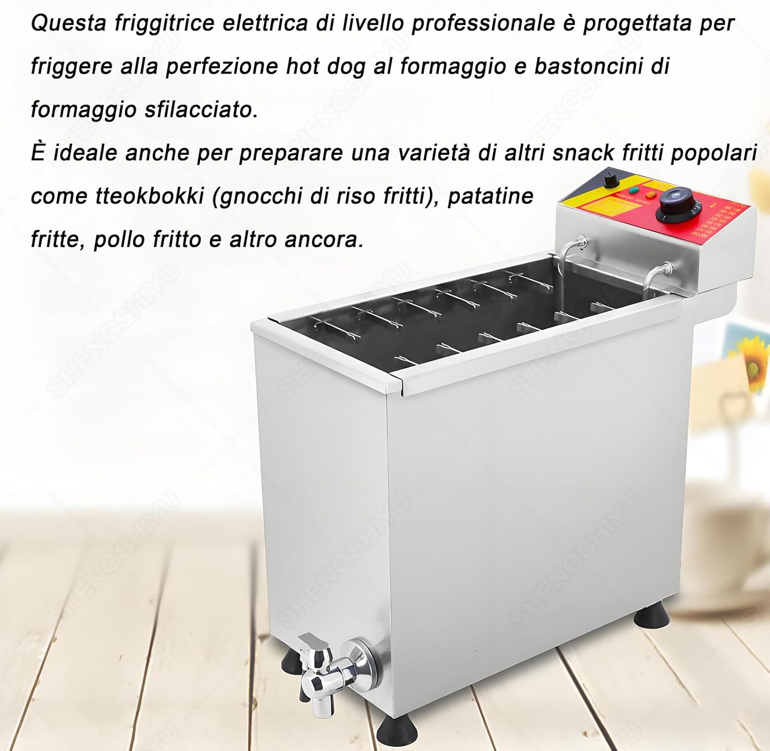 Stainless Steel Commercial Corn Dog Fryer,25L Large Capacity Electric Deep Fryer for Korean Hot Dogs,or Snacks,3KW Power,can Simultaneously Hang 12 Cheese Hot Dog Sticks
