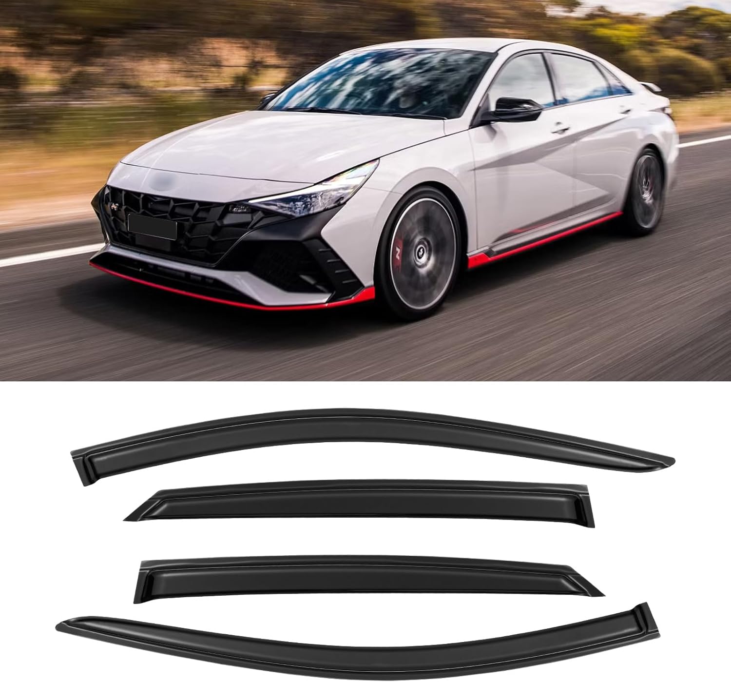 Rain Guards for 2021-2024 Hyundai Elantra, Out-Channel Window Visor Shields Vent Shade Deflector Wind Dark Smoke for 21-24 Elantra 2022 2023, Tape-On Outside-Mount, 4PCS