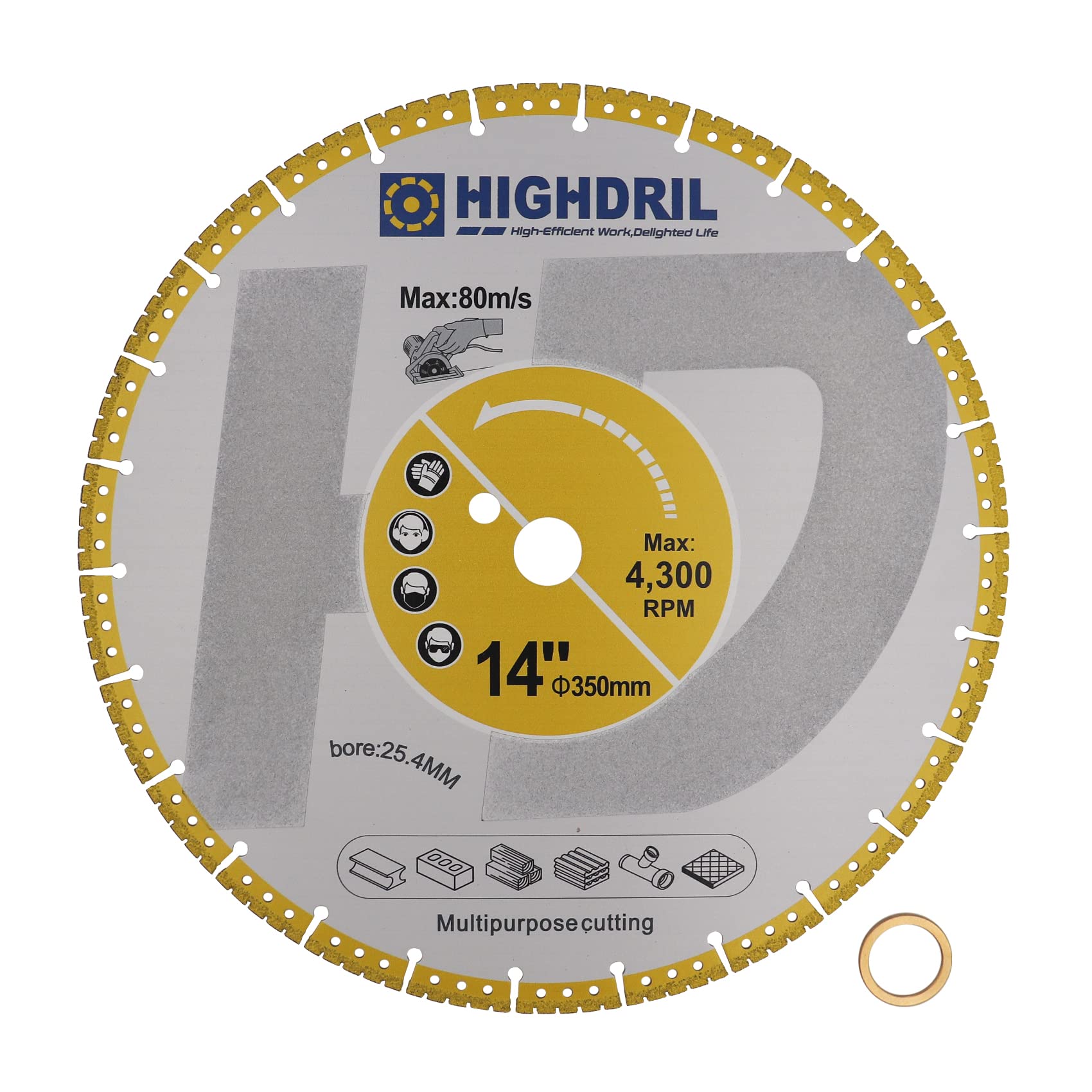 HIGHDRIL Diamond Metal Cutting Blade - 350mm/ 14inch Heavy Duty All-Purpose Cutting Disc for Rebar Sheet Metal Angle Iron Stainless Steel Granite Marble