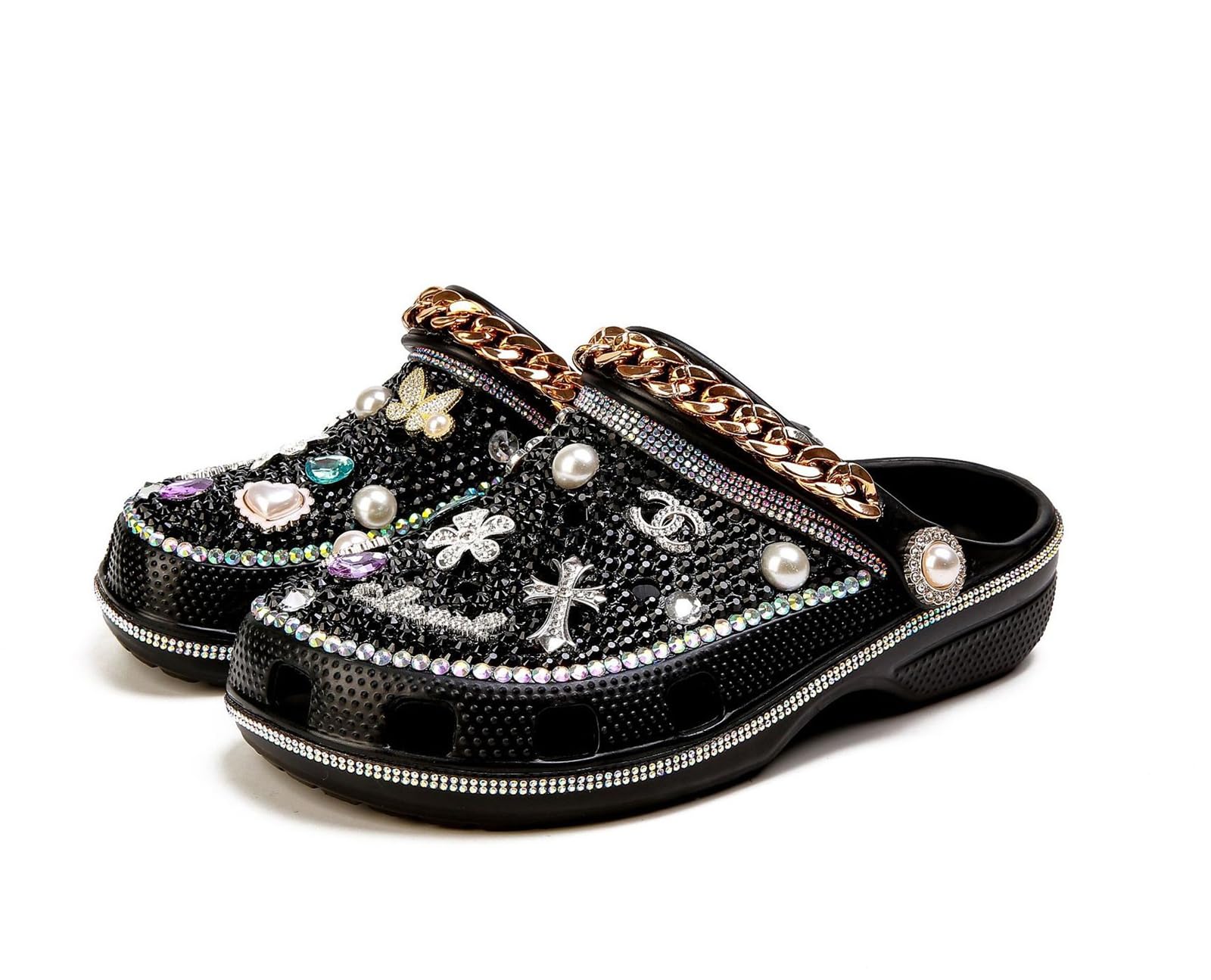 Hanfike Womens Casual Fashion Slide Mules with Rhinestone Closed Toe Comfort Flats