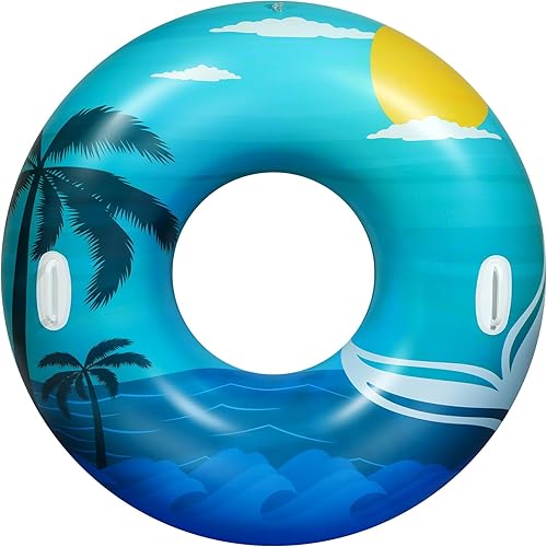 Miniatura 9 de HeySplash Tubos de piscina para adultos, flotadores grandes de piscina de 42 pulgadas con asas, anillos inflables de natación, flotadores divertidos